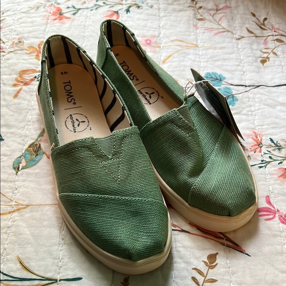 TOMS Women's Olive Green Canvas Loafers